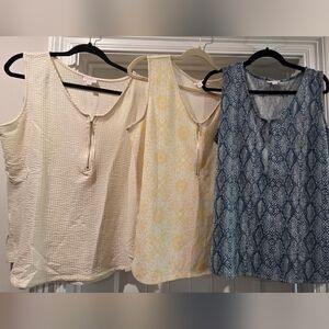 Bundle Of 3 LuLaRoe Cream, Yellow, and Blue Tank Tops Set